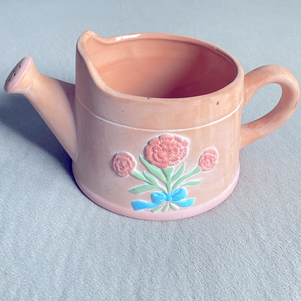 Vintage MY-NEIL Handcrafted Terracotta Watering Can Planter With Flowers New !